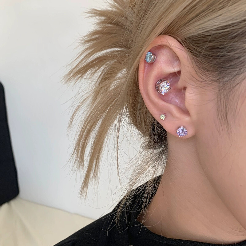8mm White CZ Flat Back Earring 316L Surgical Steel Stud Ear Piercing Jewelry for Women - Image 2