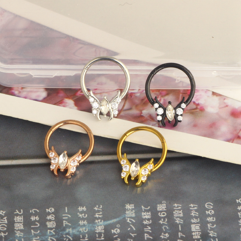 316L Stainless Steel Butterfly Nose Ring Piercing Jewelry Earrings Casting Interface Ring - Image 5