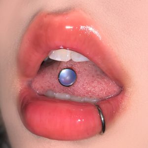 Moonstone Frosted Aurora 316L Surgical Steel Tongue Ring Barbell Externally Threaded Tongue Piercing Jewelry Hot Girl Style