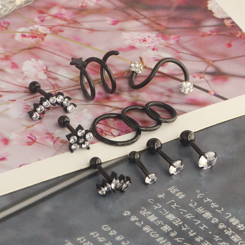 Rose Gold Ear Earring Helix Star CZ Stud Ear Piercing Jewelry 11 Piece Set - Image 3