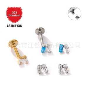 G23 Titanium Alloy Ear Cartilage Stud Square Zircon Inlaid Body Piercing Earrings