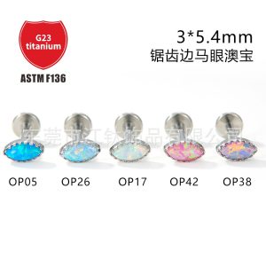 Titanium Ear Bone Nail Serrated Edge Opal Horse Eye G23 ASTM F136 Cartilage Stud
