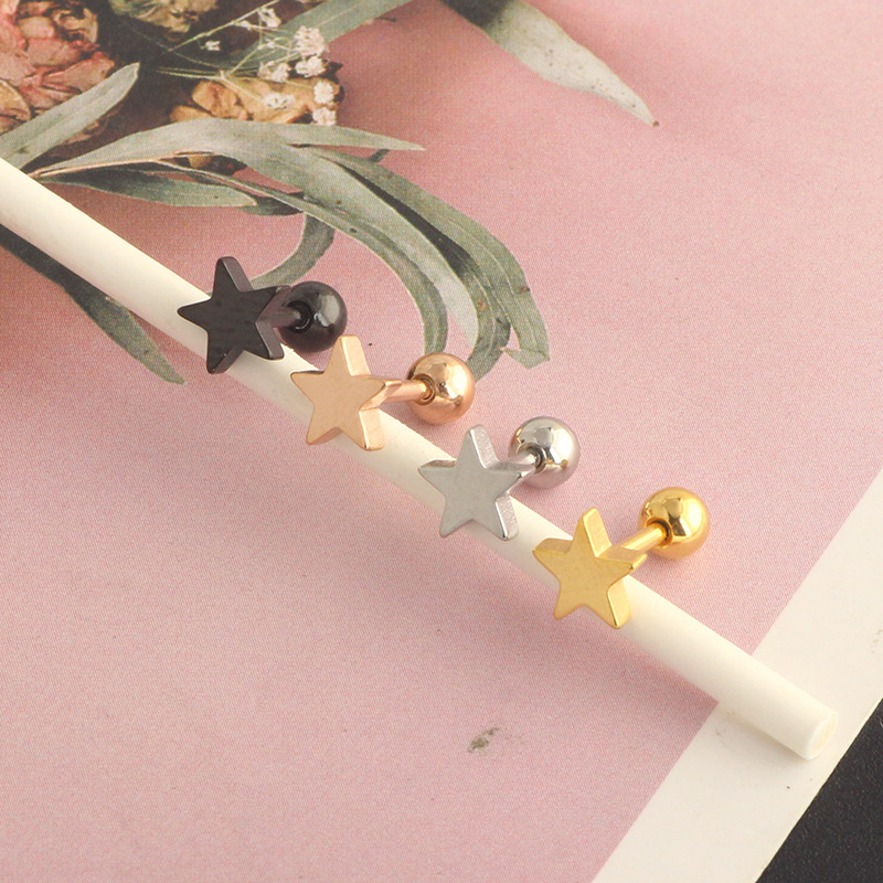 Five-Pointed Star Ear Bone Nail Stainless Steel Body Piercing Tragus Earring Rose Gold - Image 2