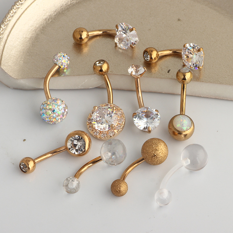 10-Piece Short CZ Navel Ring Set - Belly Button Rings Rose Gold with Zircon, Stainless Steel Body Piercing Jewelry for Women - Image 3