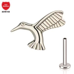 G23 Titanium Flying Bird Whole Carved Lip Nail Ear Stud - 14G Flat Back Earring Body Jewelry
