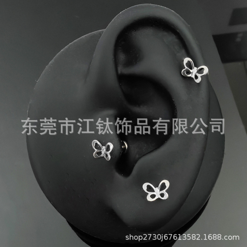 Butterfly G23 Titanium Ear Cartilage Stud Flat Back Labret Piercing Jewelry Gold 1.2x10mm - Image 4