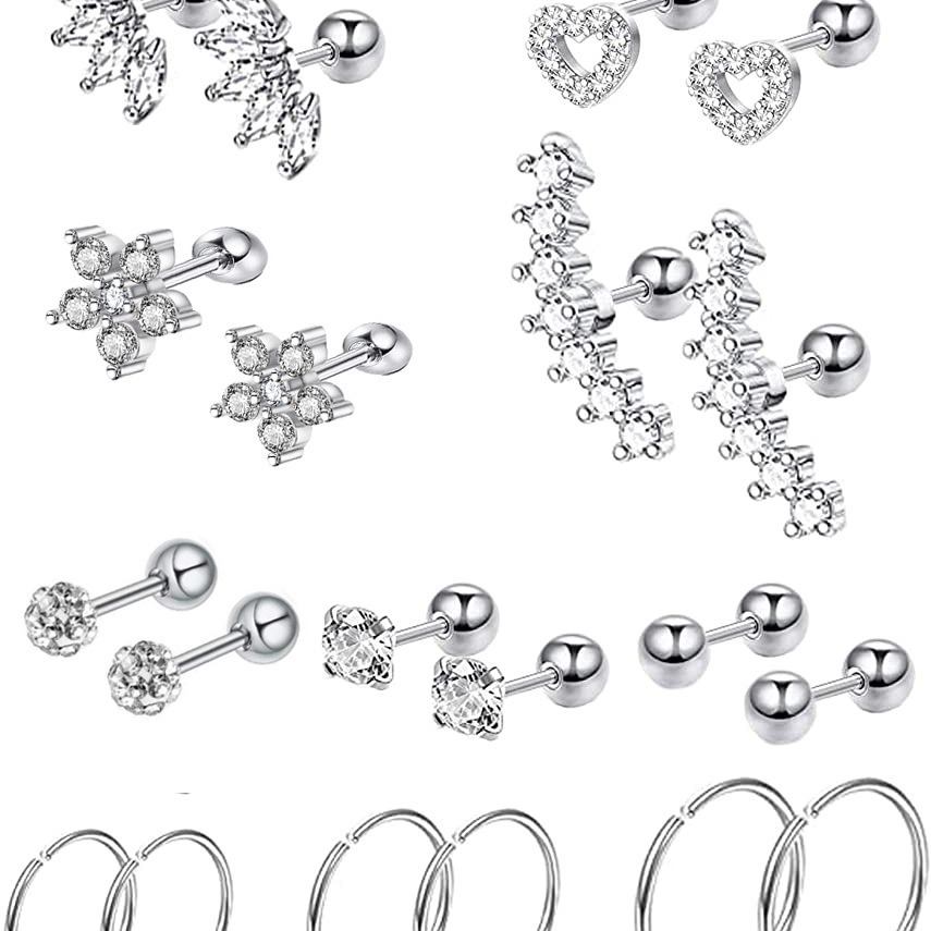 Amazon Zircon Thread Earrings for Women Stainless Steel Piercing Earrings Ear Bone Nail Cartilage Tragus - Image 3