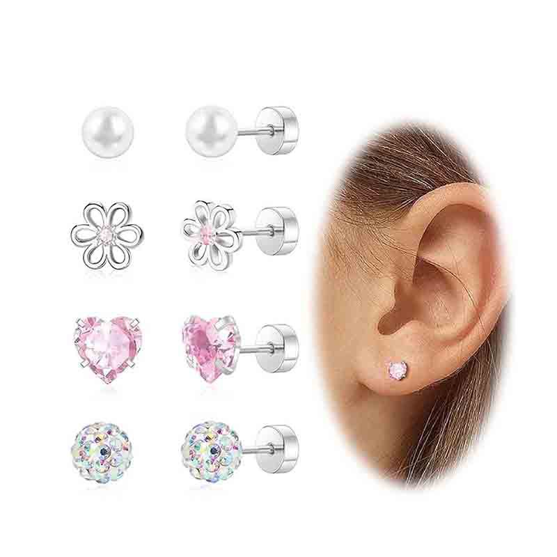 Stainless Steel Flower Screw Disc Earrings Zircon Ear Bone Nails Creative Fashion Body Piercing Jewelry - Image 5