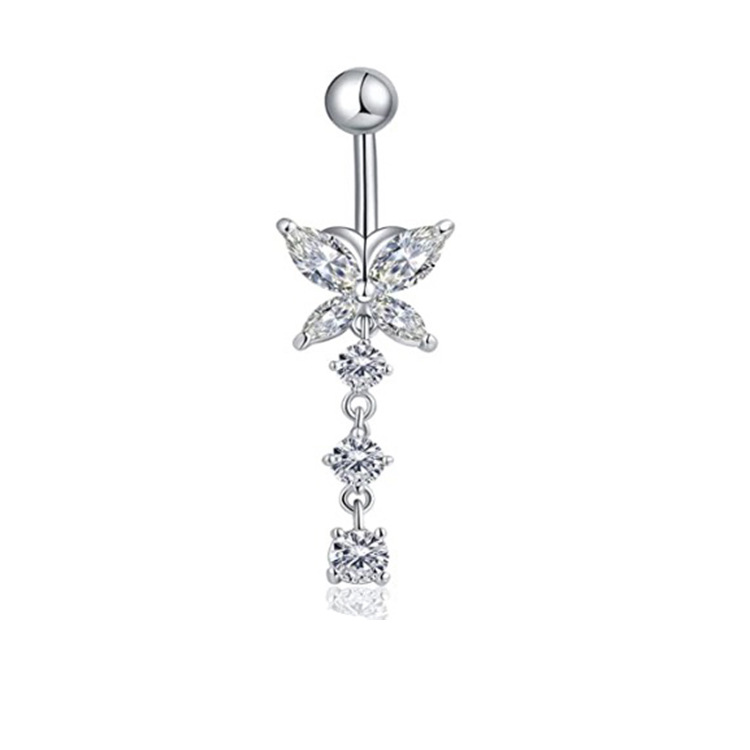 Amazon New Copper Inlaid Zircon Butterfly Navel Ring Stainless Steel Piercing Belly Button Jewelry - Image 3
