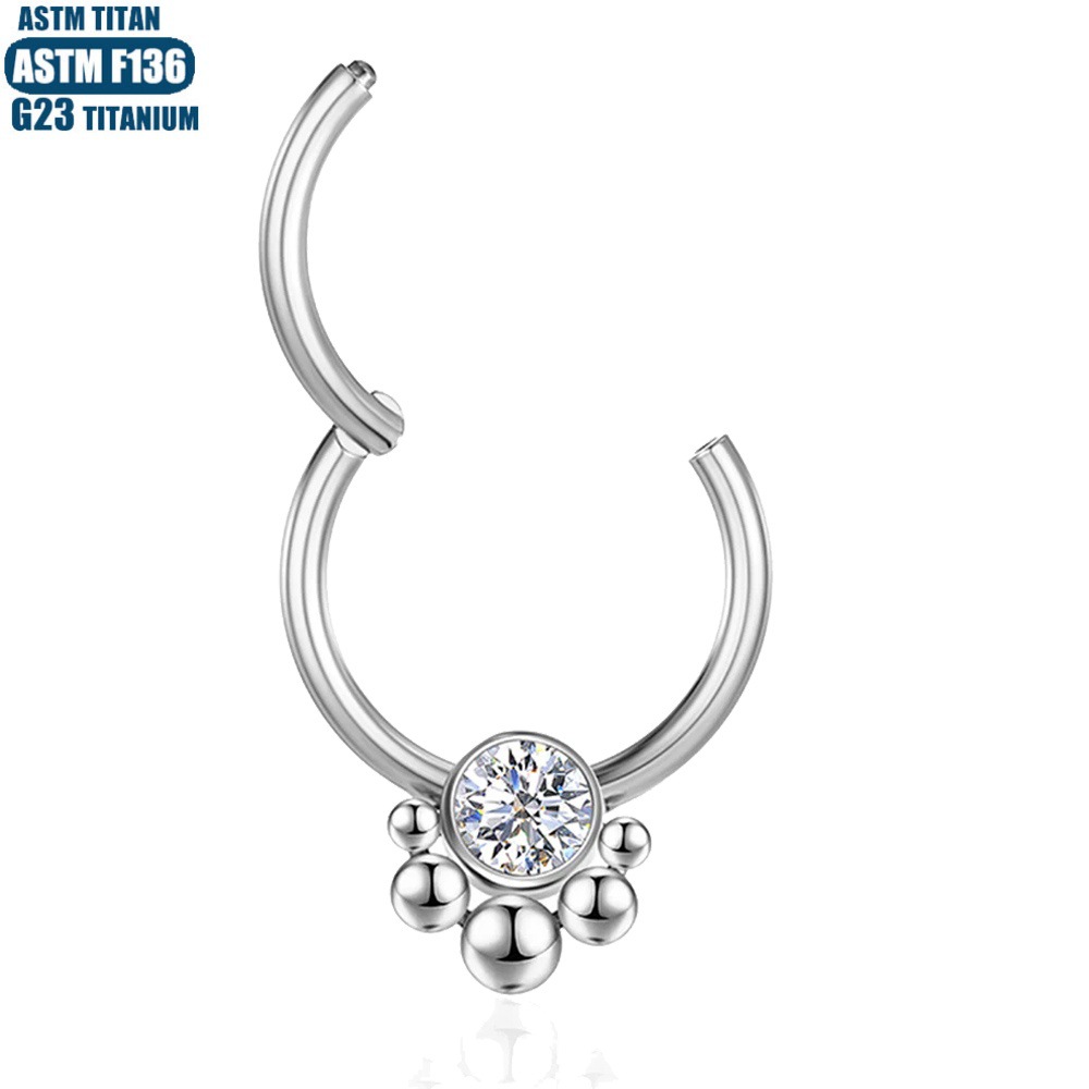 F136 Titanium Sunflower Zircon Beads Cluster Earring Nose Ring Hoop Earrings for Female Conch Piercing Seamless Ring - Image 3