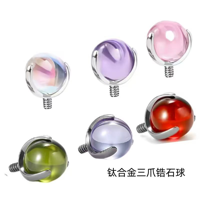 F136 Titanium Three-Claw Claw Set Zircon Ball Ear Bone Nail Tongue Nail G23 Titanium Alloy Piercing Jewelry Lip Nail Accessories - Image 3