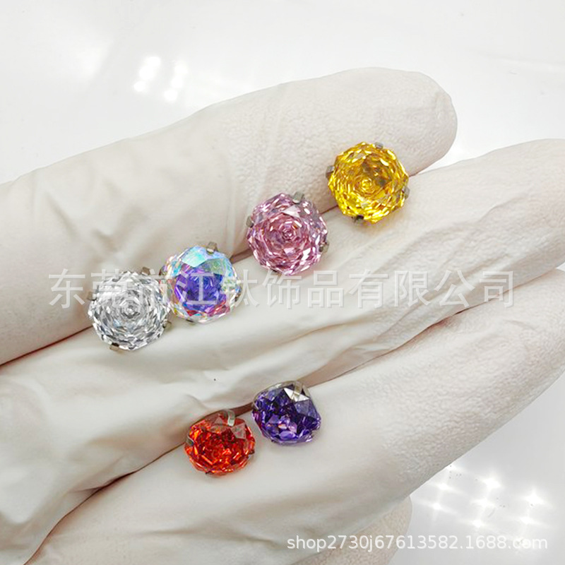F136 Titanium 6-8mm Eight-Sided Rose Cut Bowl Bottom J Gradient Rose Tongue Nail Ear Bone Stud - Image 3
