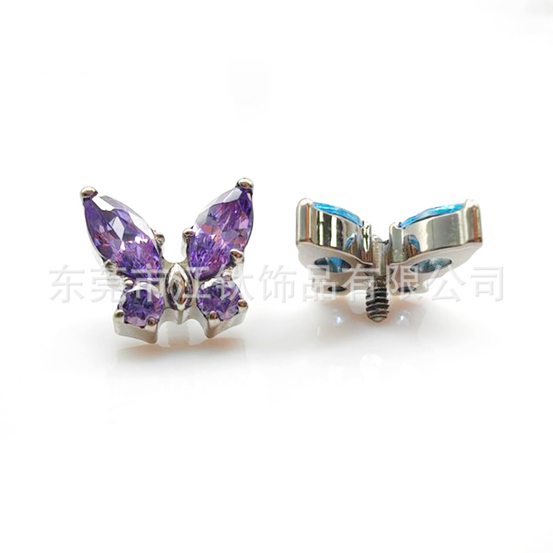 F136 Titanium Stud Earrings with Zircon Butterfly - Lip Stud Ear Bone Piercing Jewelry G23 Titanium Alloy - Image 2