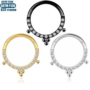 F136 Titanium Nose Ring Seamless Ring Tragus Piercing Earrings Front Zircon Welding Beads Nasal Septum Ring Female Cartilage Ring