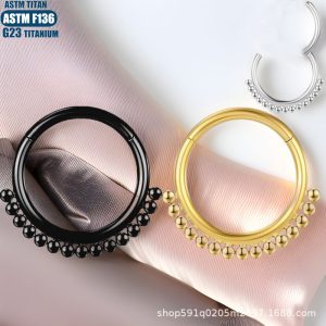 F136 Titanium Nose Ring with External Bead Cluster Seamless Hinge Ear Cartilage Septum Earring