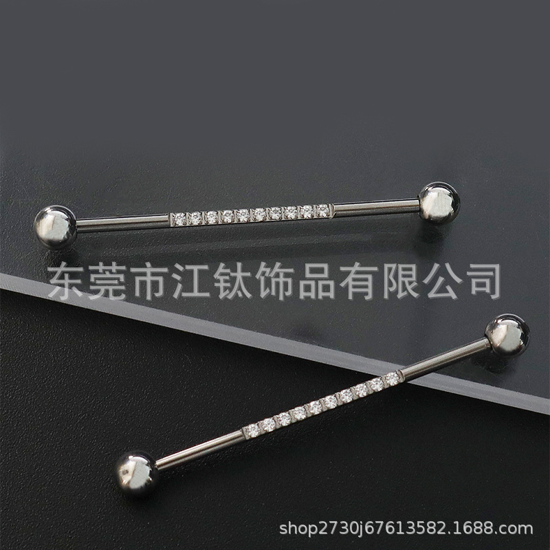 F136 Titanium Ear Bridge Long Outer Tooth Ear Bone Nail Inlaid Row Drill Double Head Ball G23 Titanium Alloy Body Piercing Jewelry - Image 3