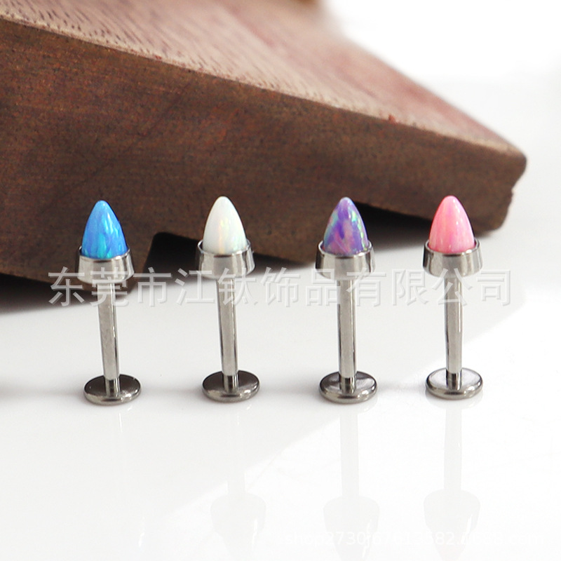 F136 Titanium Lip Stud Opal Cone Thread Labret Piercing Jewelry G23 Alloy - Image 3