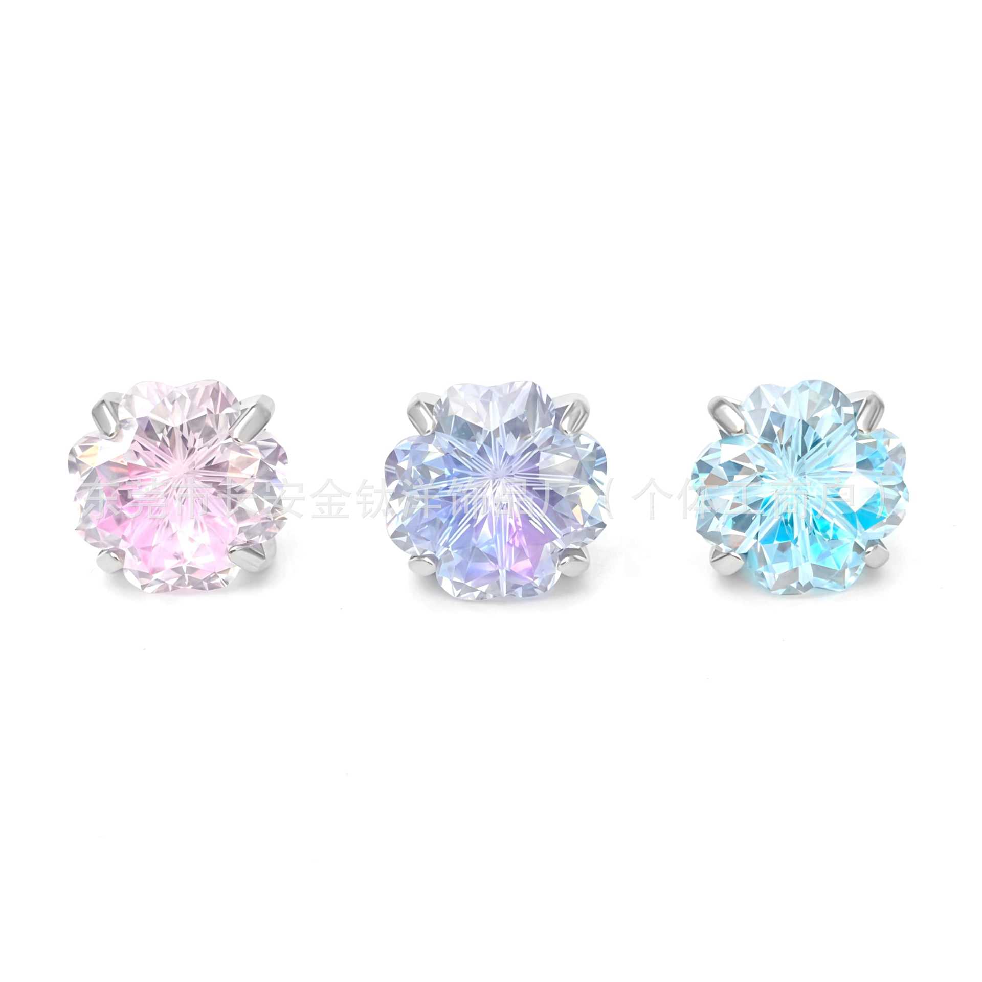F136 Titanium Round Base Claw-Set Four-Leaf Clover Gradient Lip Stud Ear Stud Ear Bone Stud G23 Titanium Alloy Body Piercing Jewelry - Image 2