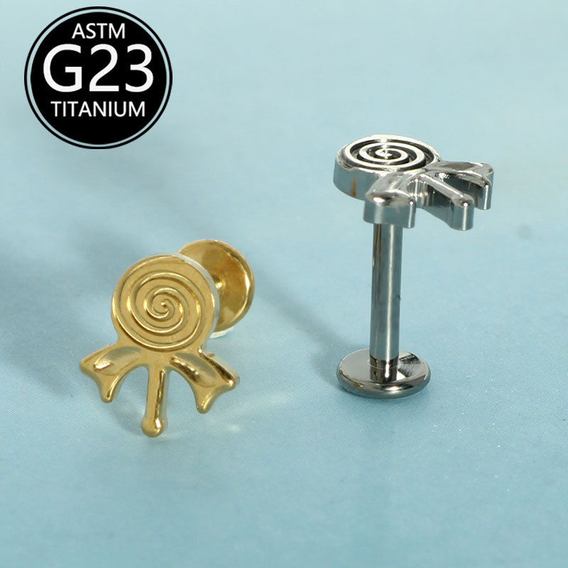 Implant-Grade F136 Titanium Lollipop Lip Stud 16G Cartilage Earring - Image 4