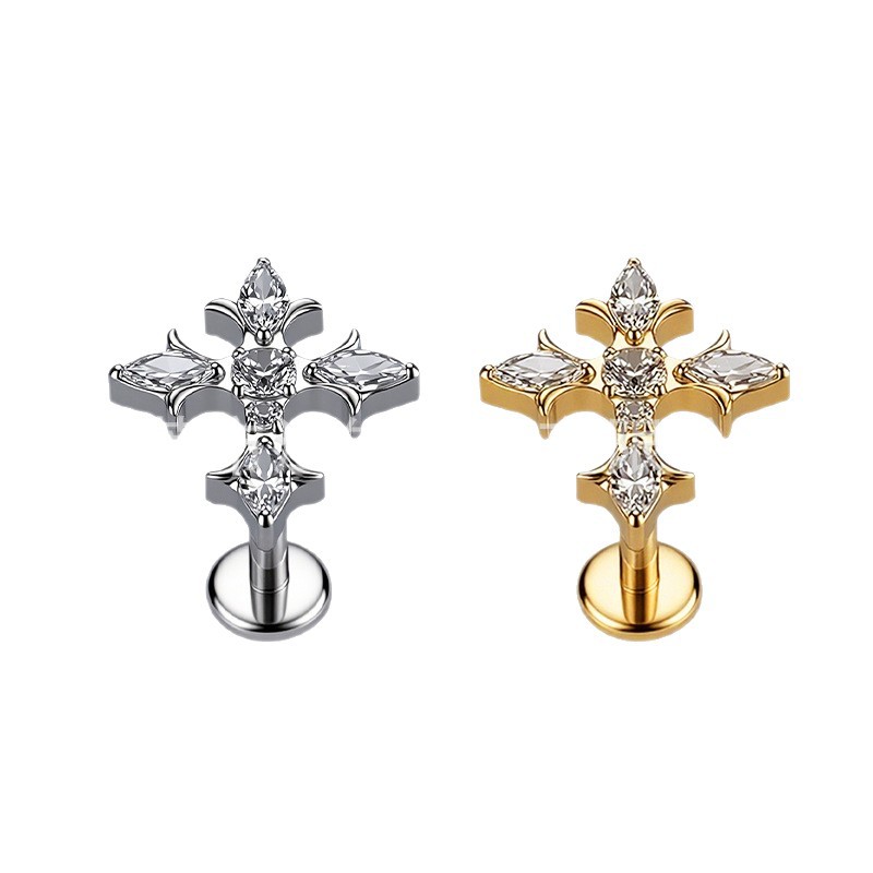 G23 Titanium Ear Bone Stud Cross Punk Piercing Jewelry Blue CZ Earring - Image 5