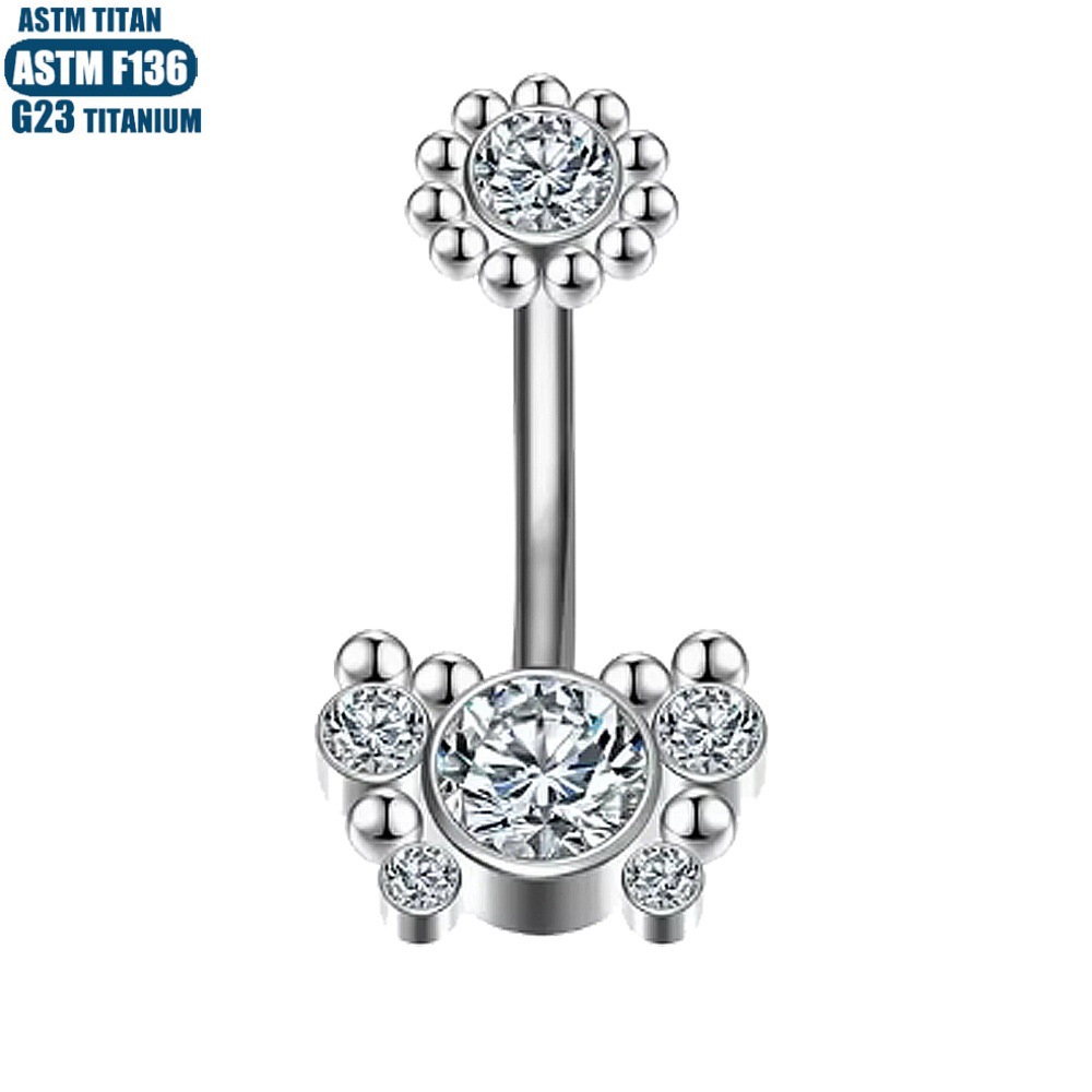 F136 Titanium Alloy Navel Ring with Round Zircon Welded Ball Internal Thread Belly Button Piercing Jewelry - Image 3