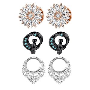 Retro Stainless Steel Auricle Piercing Earrings Set 3 Pairs 16mm Hoop Ear Cuff for Men Women