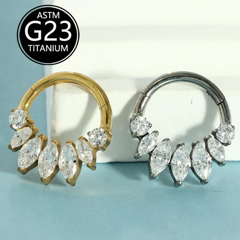 G23 Titanium Nose Ring Ear Bone Ring Zircon Inlaid Septum Ring Lip Ring Body Piercing Jewelry - Image 3