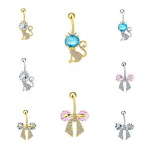 Bowknot Belly Button Ring, Gold Plated Copper Dangle Navel Jewelry for Women, Summer Fashion