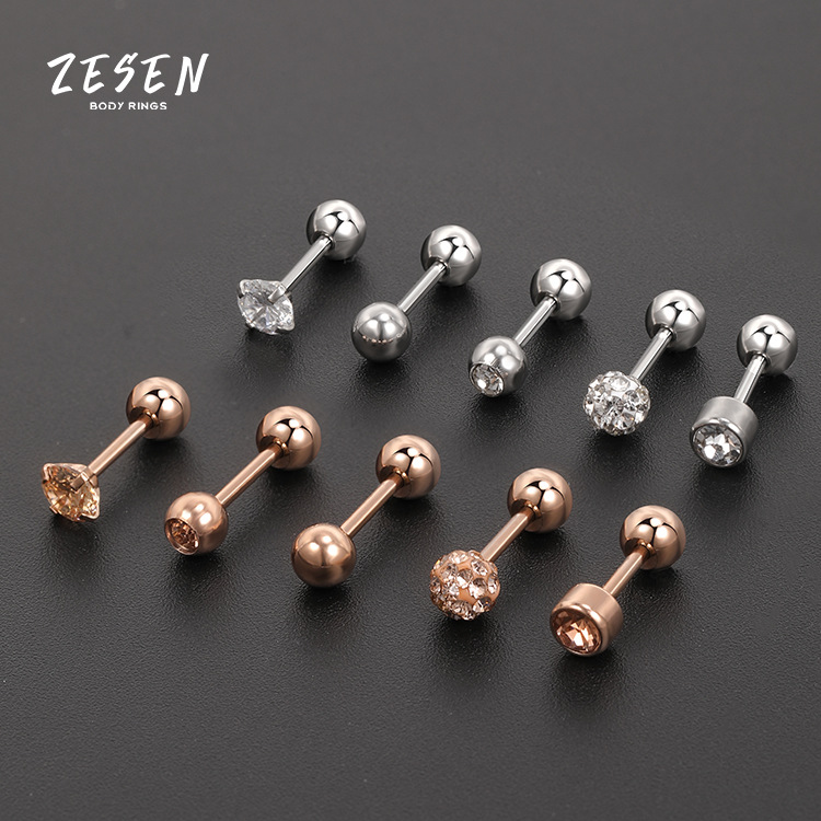 Cross Border Hot Sale Stainless Steel Zircon Ear Bone Nail Personality Face Slimming Rose Gold Titanium Steel Piercing Ear Studs Supply - Image 4