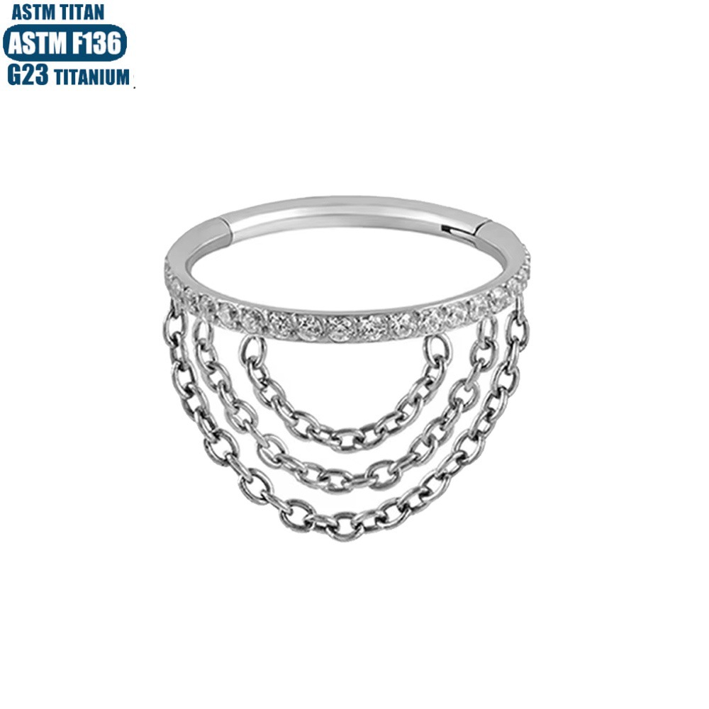 F136 Titanium Alloy Nose Ring Septum Ring Chain Zircon Earrings Seamless Open Ring Nose Jewelry - Image 4