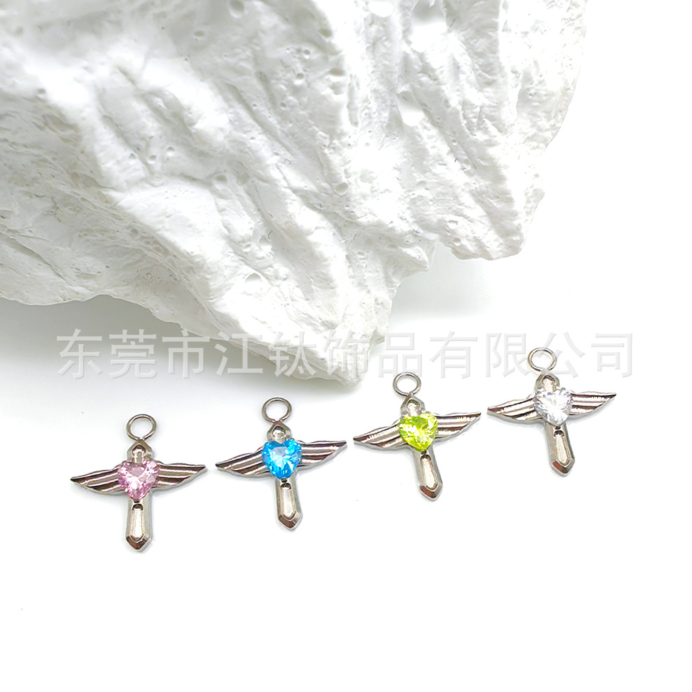Titanium Welding Ring Pendant Heart Shaped Zircon Angel Wings G23 Titanium Alloy Body Piercing Jewelry Earrings - Image 2