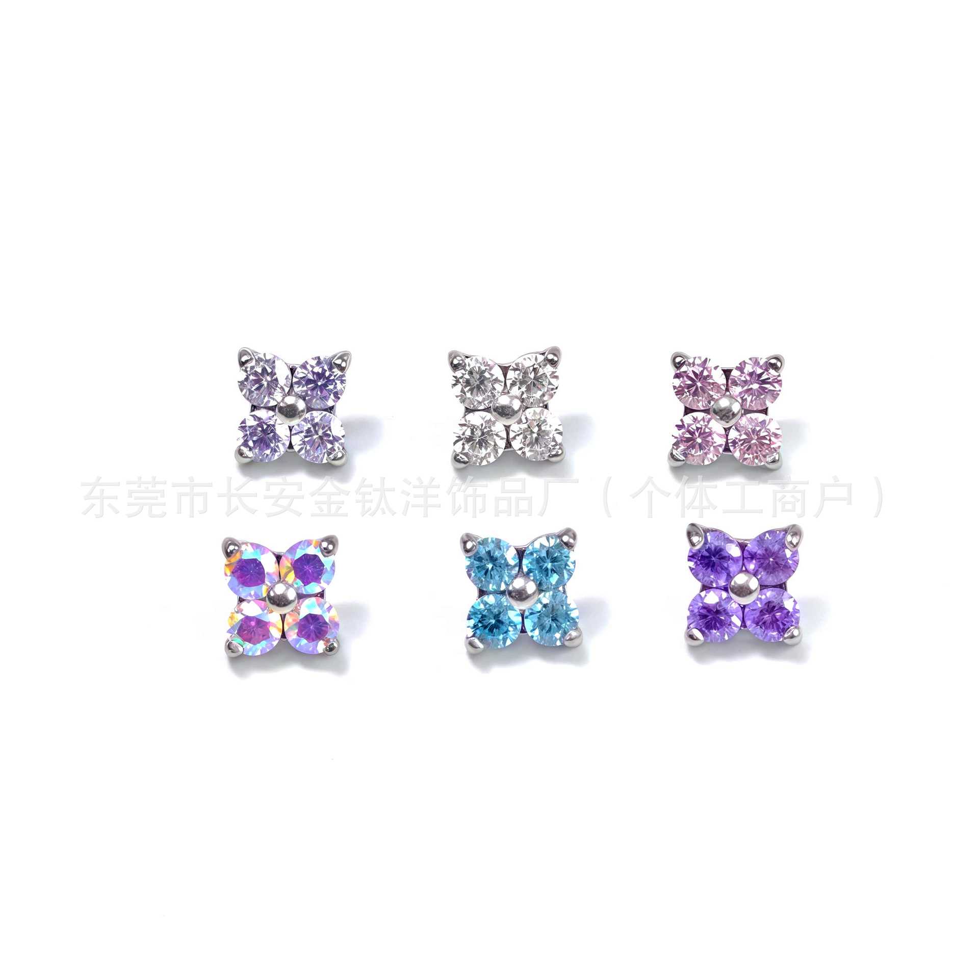 F136 Titanium Four-Leaf Clover Inlaid with 5A Zircon Lip Nail Earrings Ear Bone Nail G23 Titanium Alloy Ear Bone Piercing Jewelry - Image 5