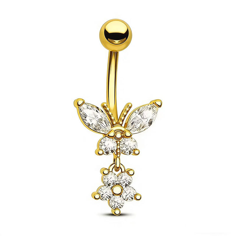 Customized European American Style Stainless Steel + Copper Zircon Flower Water Drop Pendant Belly Button Ring Piercing Jewelry - Image 4