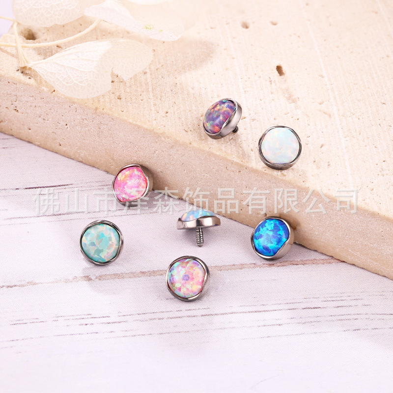 Zesen F136 Titanium Alloy Wavy Edge Opal Earrings Flats Tongue Nail Jewelry Lip Nail Body Piercing - Image 3