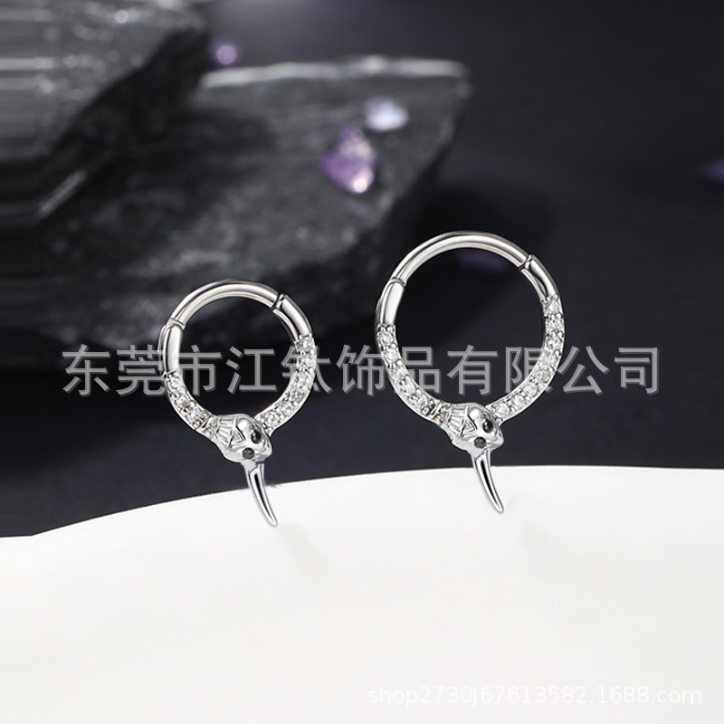 Snake Head Shape Nose Ring Zircon Inlaid Titanium Alloy Nose Stud Nail Gold G23 Body Piercing Jewelry - Image 3