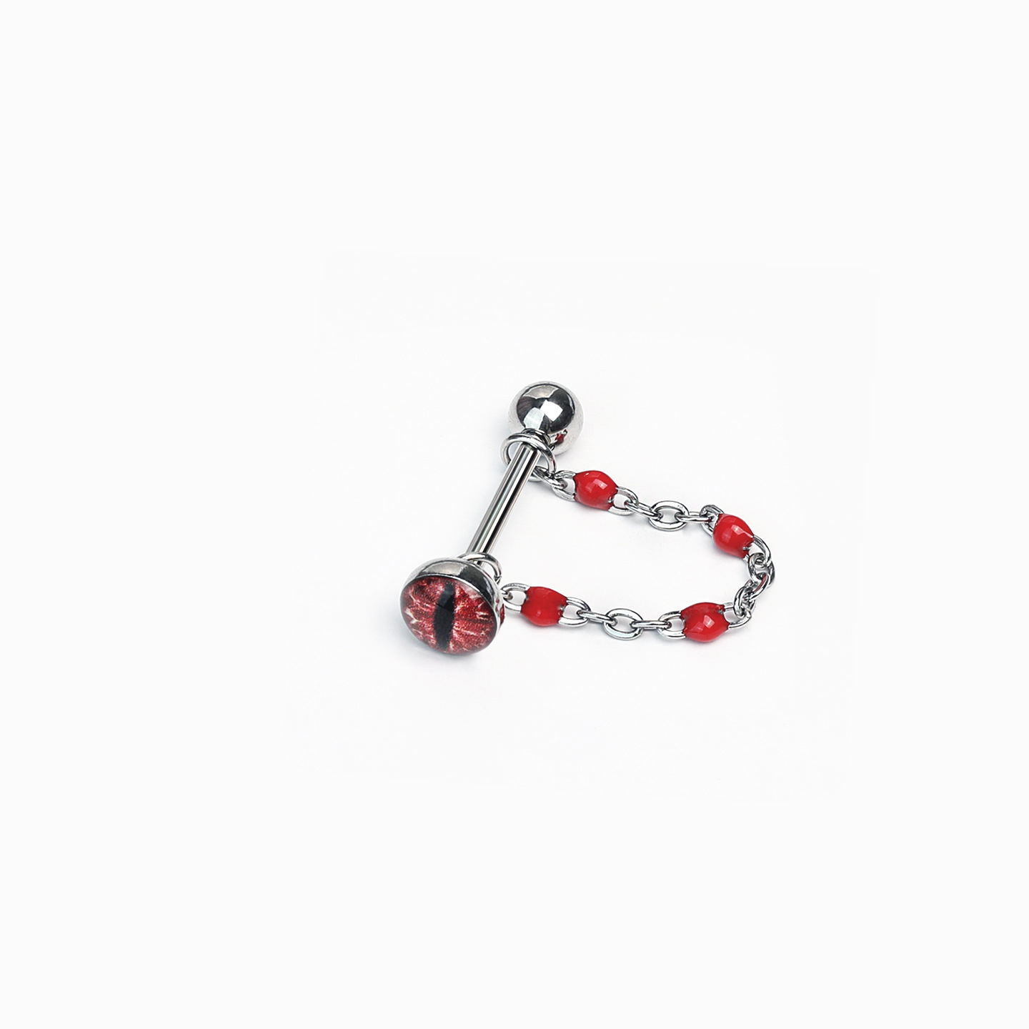 Retro Red Cat-Eye Chain Tongue Piercing - 316L Surgical Steel External Thread Barbell for Punk Style Unisex - Image 2