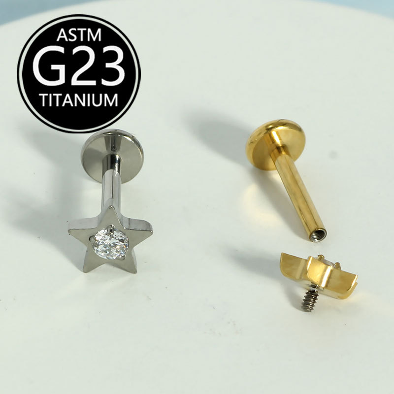 G23 Titanium Star Lip Stud Simple Niche Design Twist Screw Inlaid Zircon Ear Bone Nail 16G Flat Bottom Lip Piercing Jewelry - Image 3