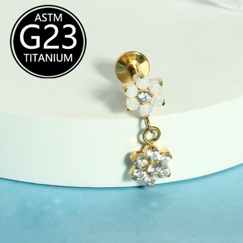 G23 Titanium Alloy Flower Internally Threaded Lip Labret Stud Ear Cartilage Piercing Jewelry Fashion Versatile - Image 4