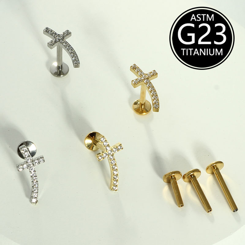 G23 Titanium Lip Nail Cross Earrings High-End Niche Piercing Jewelry Cross Stud for Lip and Ear - Image 3