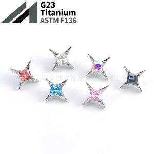 F136 Titanium Square Zirconium Four-Pointed Star Zircon Lip Nose Ear Bone Nail G23 Titanium Alloy Body Piercing Jewelry