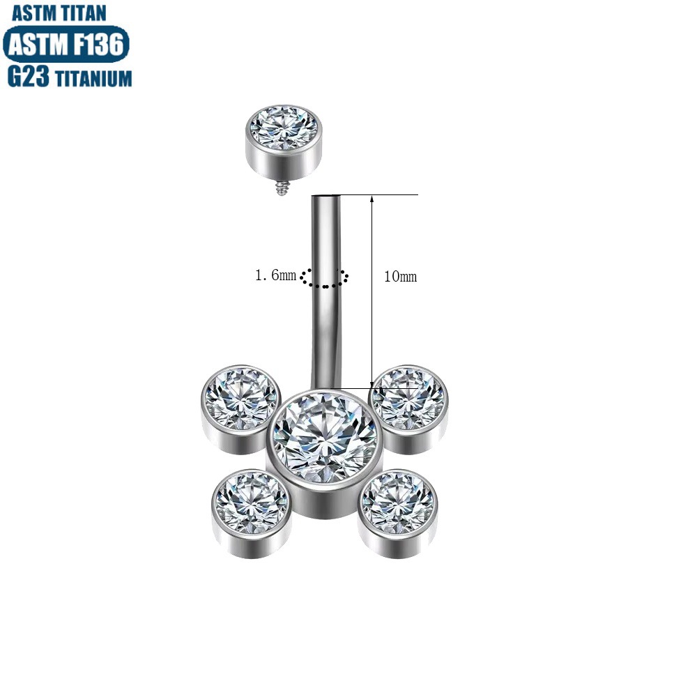 Silver Titanium Alloy Navel Ring with Zircon Inner Spiral Belly Button Jewelry - Image 4