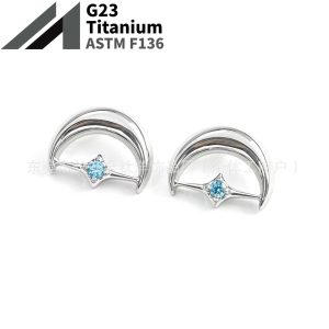 F136 Titanium Moon Inlaid 5A Zircon Earrings - Lip Nails Cochlear Nails G23 Titanium Alloy Body Piercing Jewelry