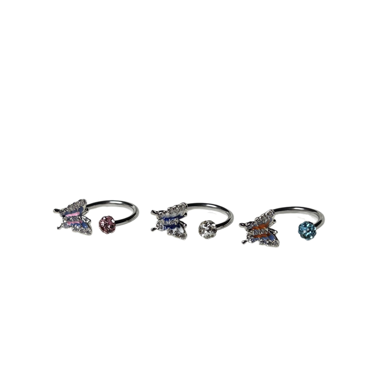 Super Flash Gradient Butterfly Lip Ring Steel Titanium Diamond Mud Ball Lip Nail Horseshoe Ring Ear Bone Ring Piercing Jewelry Wholesale - Image 5
