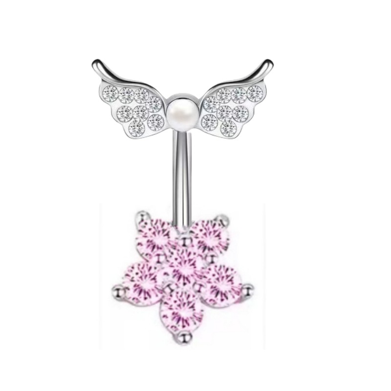 Heart-Shaped Navel Ring Wing Head Copper Inlaid Drop Zircon Belly Button Piercing Jewelry - Image 5