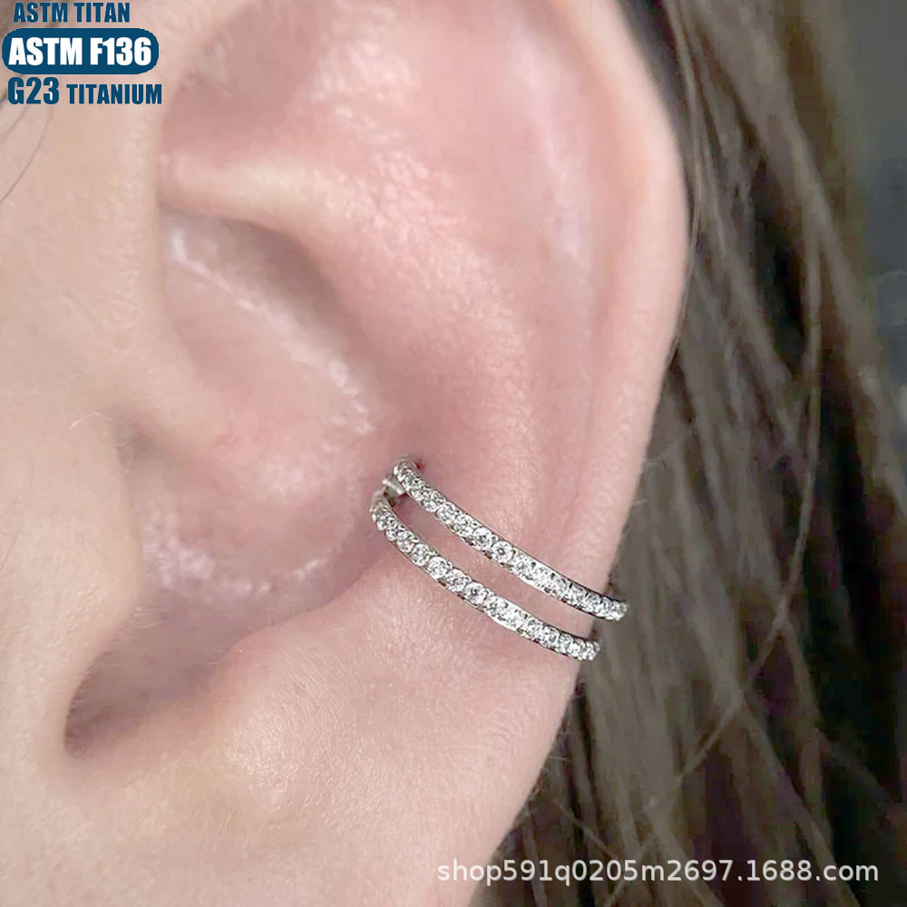 Gold F136 Titanium Double Row Zircon Nose Ring Septum Ring Seamless Ring Body Piercing Jewelry Earrings - Image 4