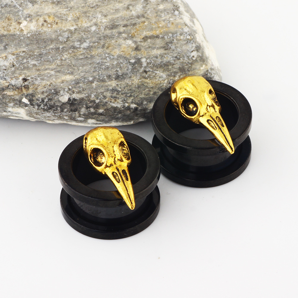 3D Bird Head Pulley Ear Expander Electroplating Black Ear Tunnels Piercing Earrings Wholesale - Image 4