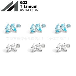 F136 Titanium Water Drop Earrings with Zirconia, Lip Studs, Nose Studs, Ear Studs, Ear Cartilage Studs, G23 Titanium Alloy Piercing Jewelry