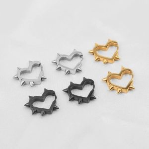 Hot Internet Spice Girls Titanium Steel Love Rivet Pointed Cone Peach Earrings Cyberpunk Ear Studs for Men Women