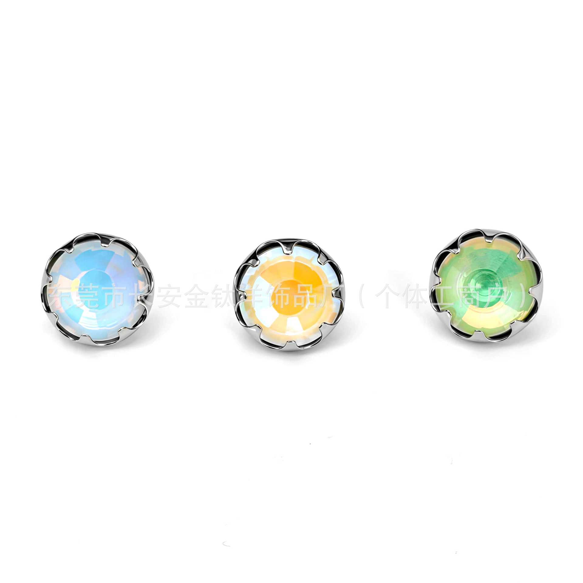 F136 Titanium Serrated Coated Czech Crystal Edge-Studded Tongue Piercing Ear Stud Navel Piercing G23 Titanium Alloy Body Jewelry - Image 4