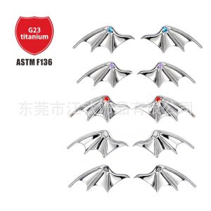 G23 Titanium Alloy Devil Bat Wings Inlaid with Zircon Ear Cartilage Stud Earring